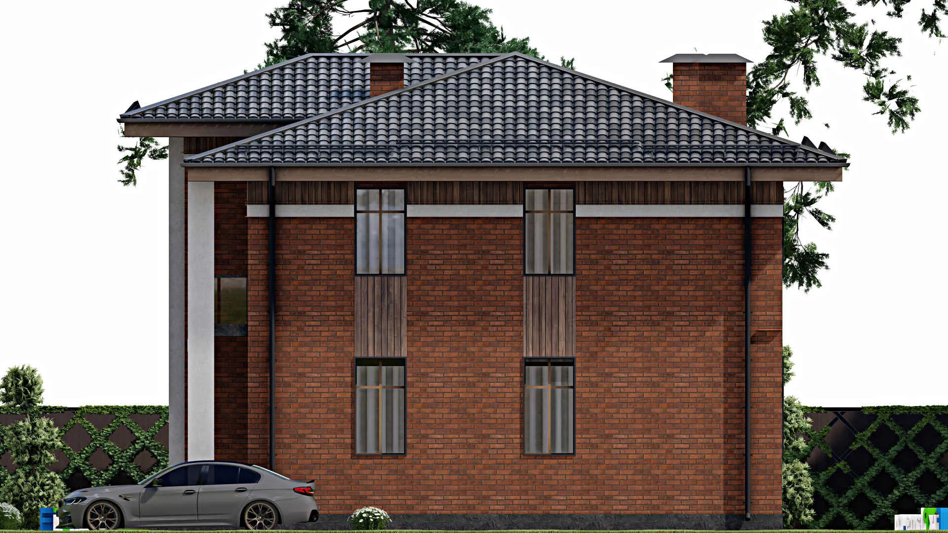 F-12131 - Проект двухэтажного дома 12 на 12, площадью 180 м² с балконом и 4 спальнями