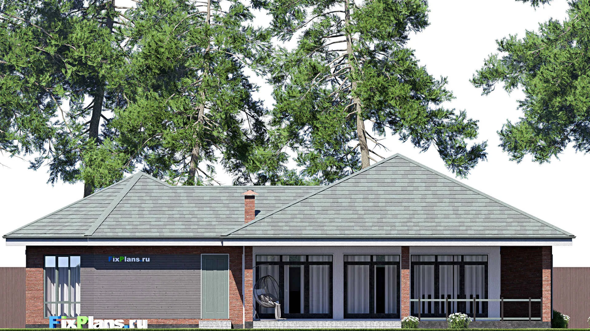 F-19025 - Проект одноэтажного дома 20 на 25, площадью 260 м² с террасой, гаражом на 2 машины и 2 спальнями