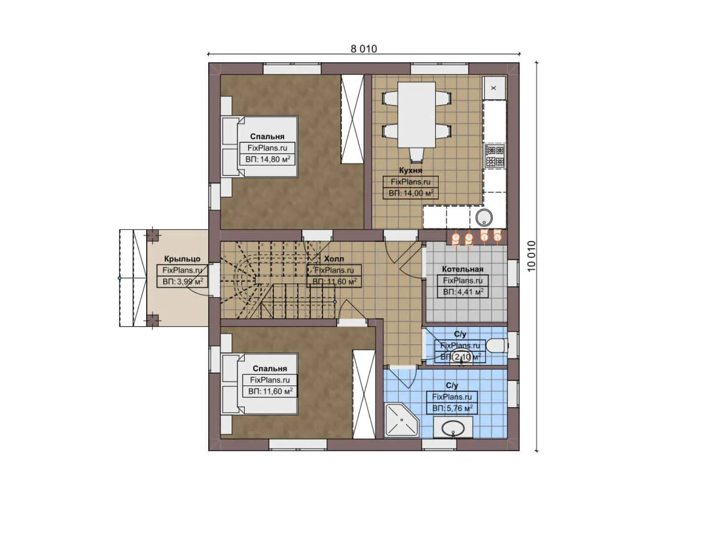 F-5804 - Планы дома с мансардой 9 на 11, площадью 130 м² с 4 спальнями