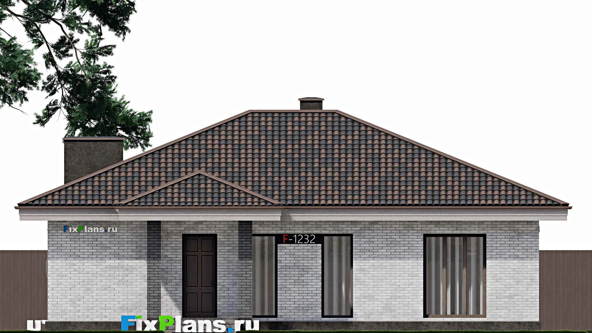 F-1232 - Проект одноэтажного дома 12 на 14, площадью 150 м² с террасой и 3 спальнями