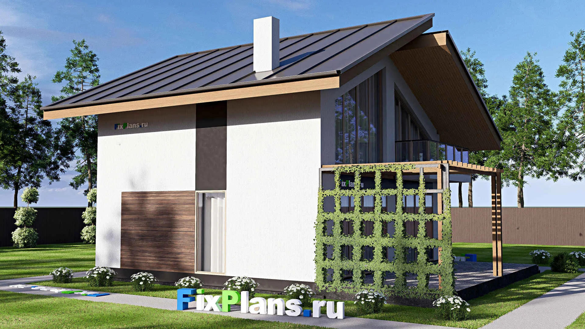 F-18656 - Проект дома с мансардой 11 на 13, площадью 160 м² с террасой, балконом и 3 спальнями