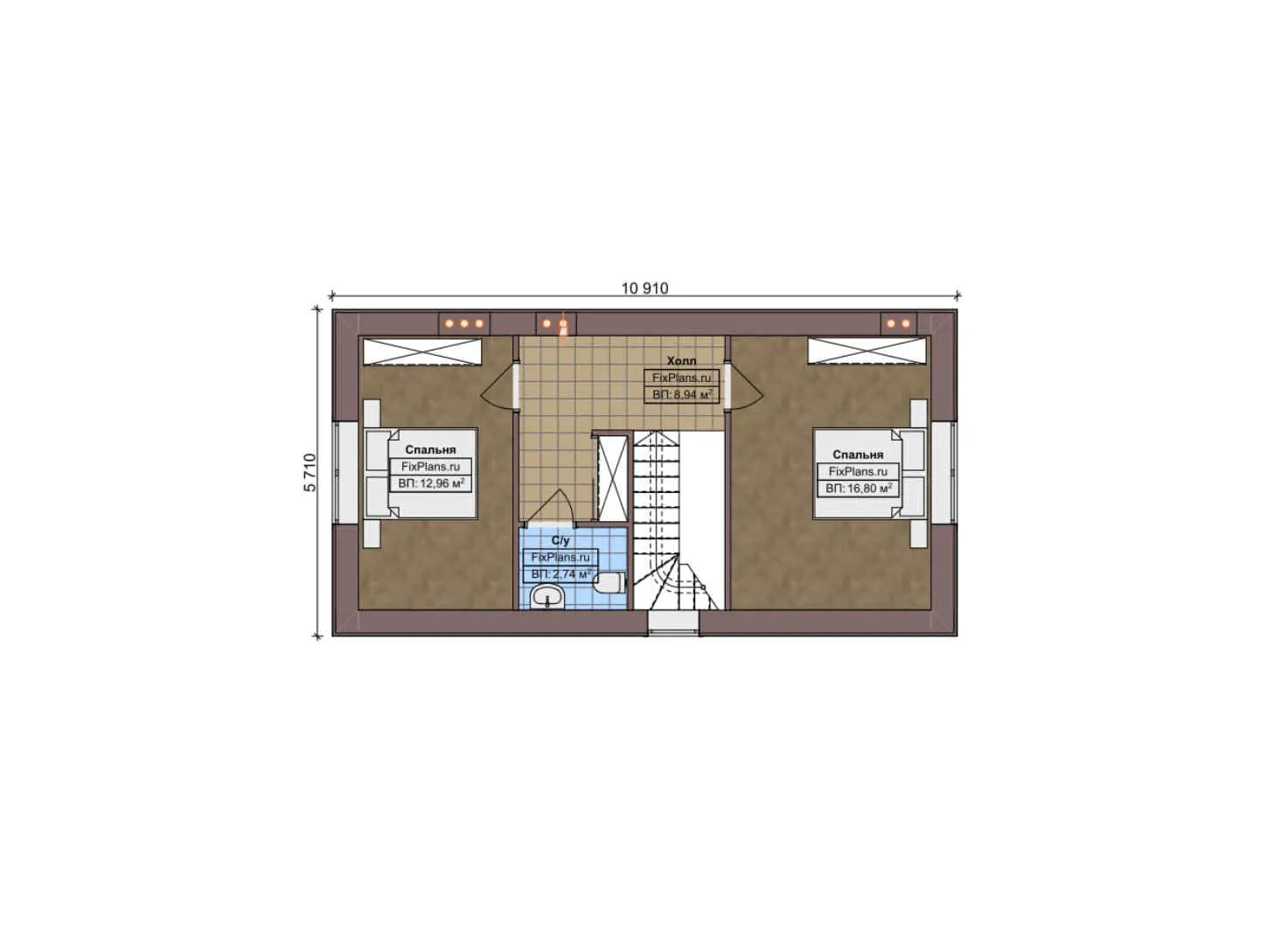 F-6983 - Планы дома с мансардой 11 на 13, площадью 140 м² с 5 спальнями