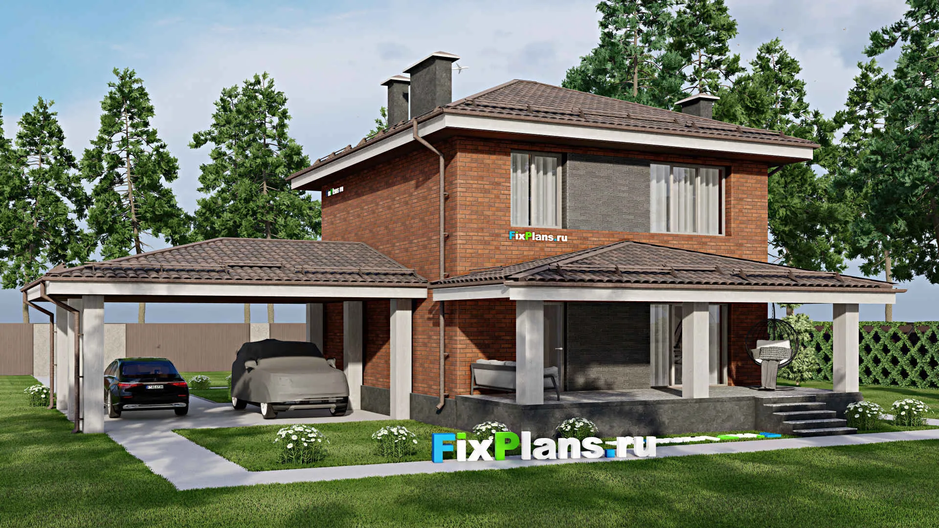 F-6119 - Проект двухэтажного дома 9 на 10, площадью 220 м² с террасой и 4 спальнями