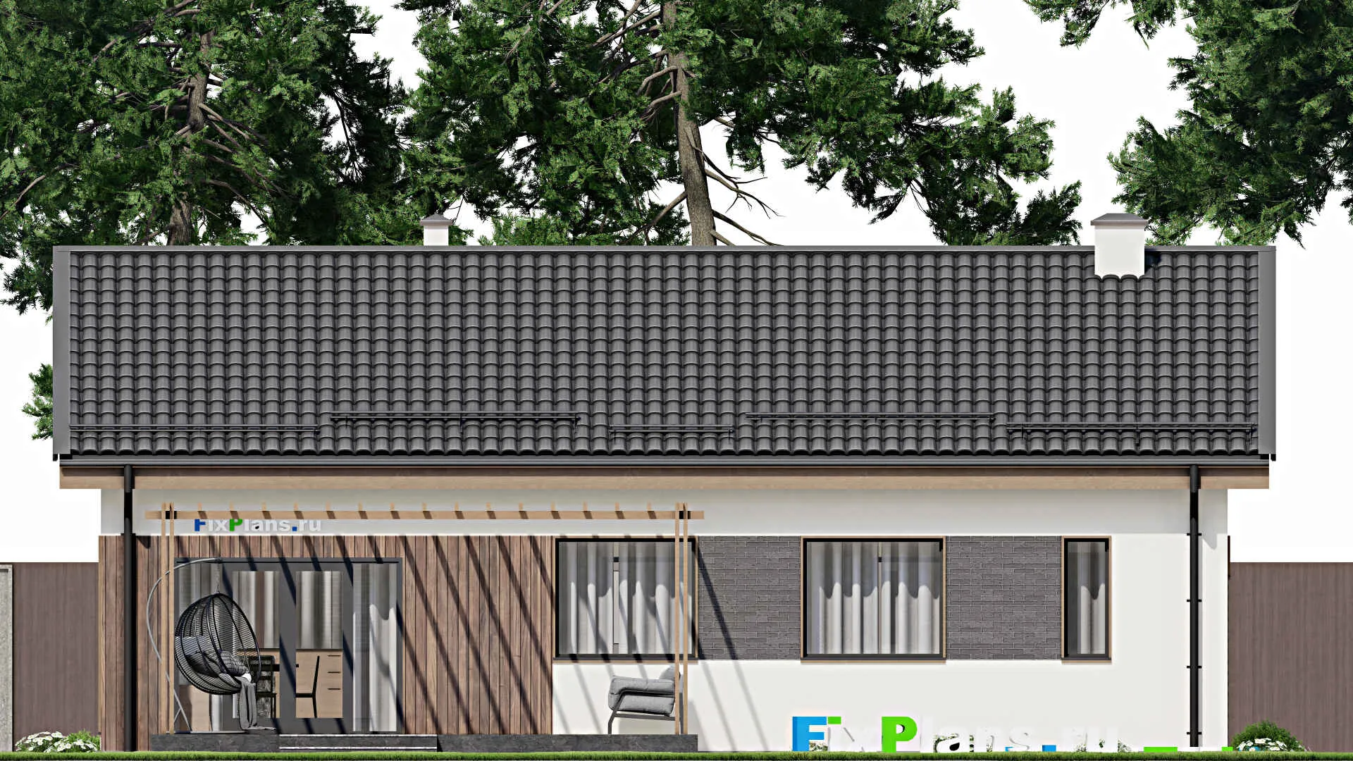 F-5597 - План одноэтажного дома 10 на 14, площадью 140 м² с террасой и 3 спальнями