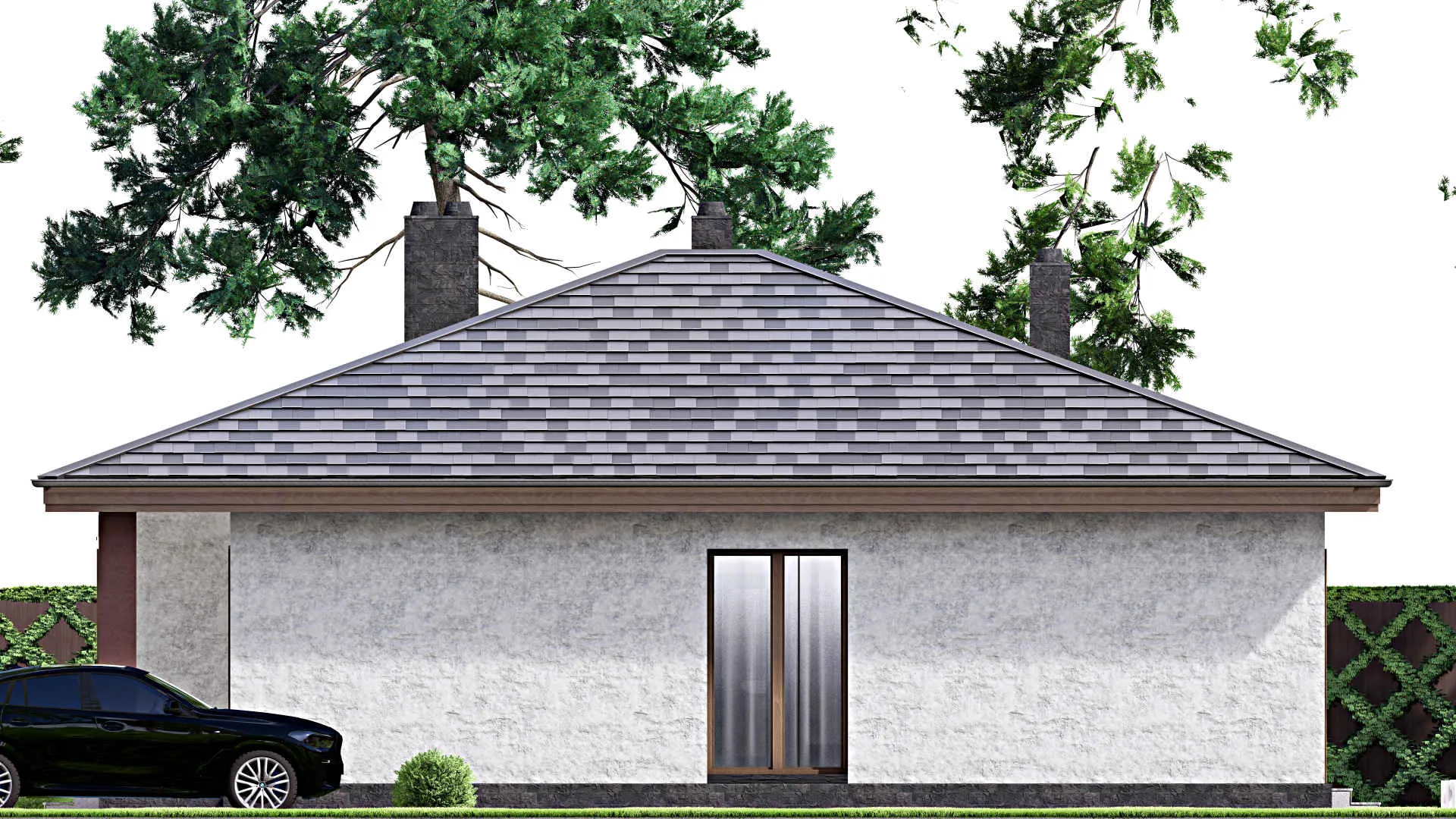 F-14498 - Проект одноэтажного дома 12 на 14, площадью 130 м² с террасой и 3 спальнями