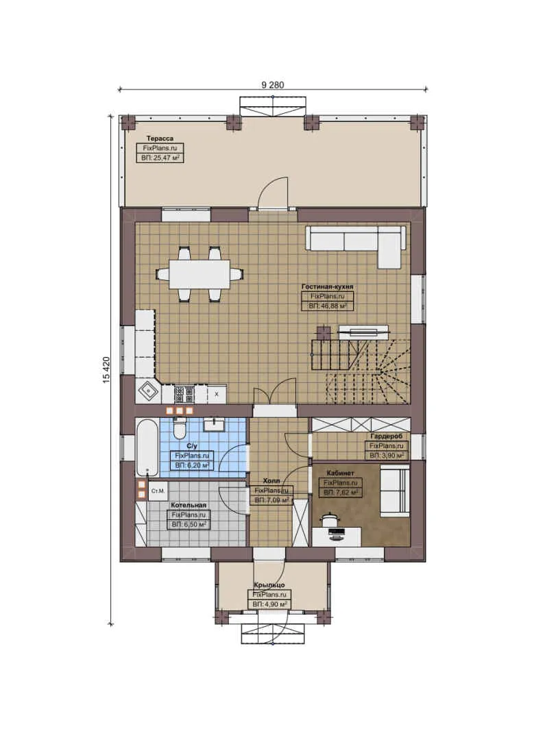 F-8900 - Планы двухэтажного дома 10 на 16, площадью 190 м² с террасой, балконом и 4 спальнями