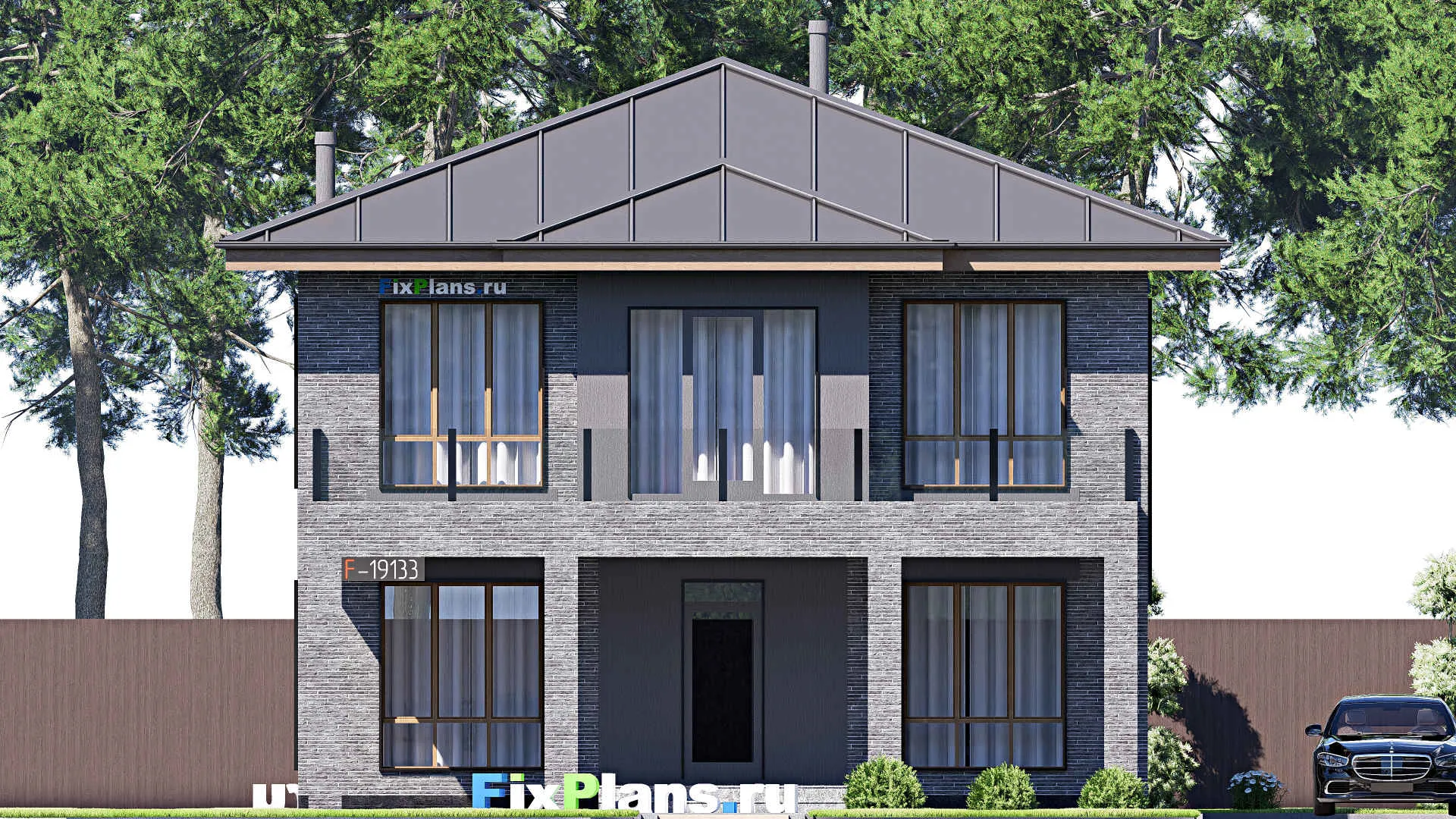 F-19133 - Проект двухэтажного дома 11 на 13, площадью 180 м² с балконом и 5 спальнями