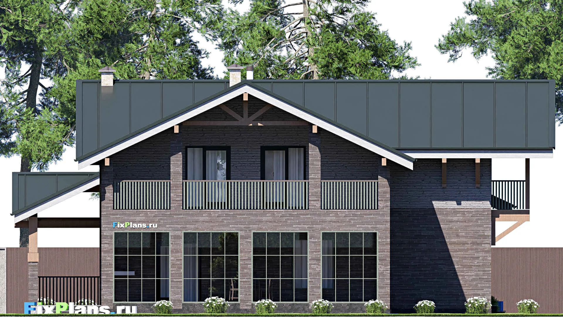 F-20825 - Проект дома с мансардой 16 на 16, площадью 360 м² с террасой, балконом и 4 спальнями