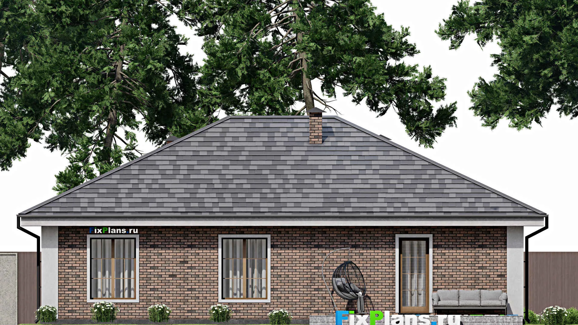 F-12086 - Проект одноэтажного дома 16 на 20, площадью 180 м² с террасой и 3 спальнями