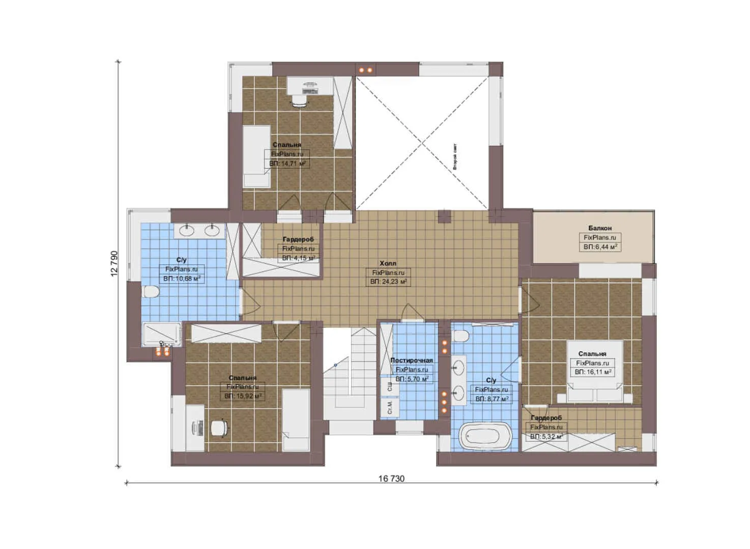 F-17252 - Планы двухэтажного дома 13 на 21, площадью 280 м² с террасой, балконом, баней, гаражом на 2 машины и 3 спальнями