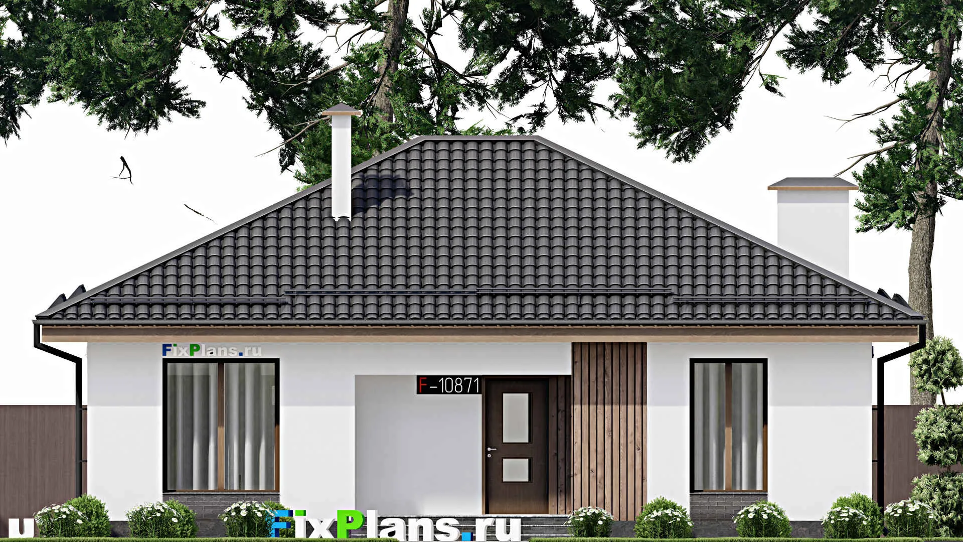 F-10871 - Проект одноэтажного дома 11 на 13, площадью 110 м² с 3 спальнями