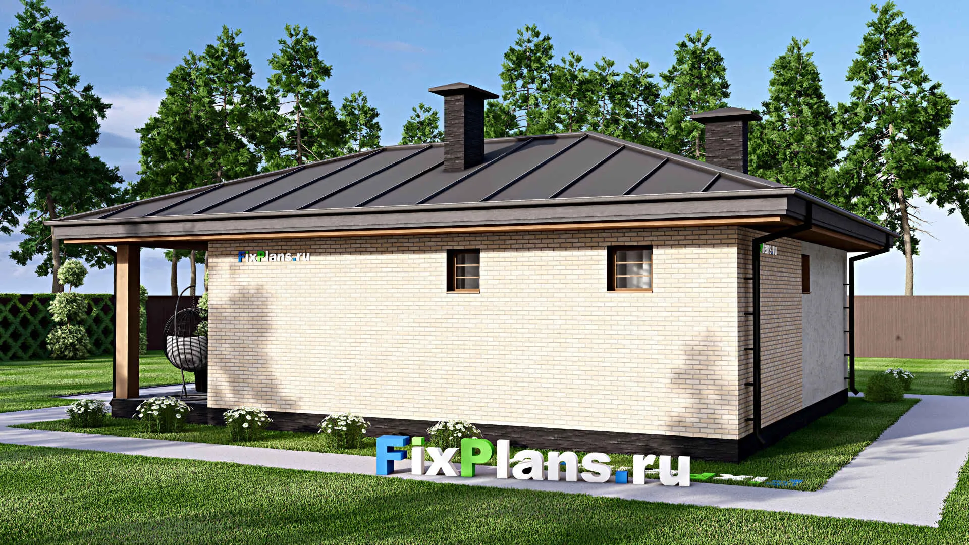 F-14912 - Проект бани 12 на 12, площадью 90 м² с терассой, санузлом и спальней