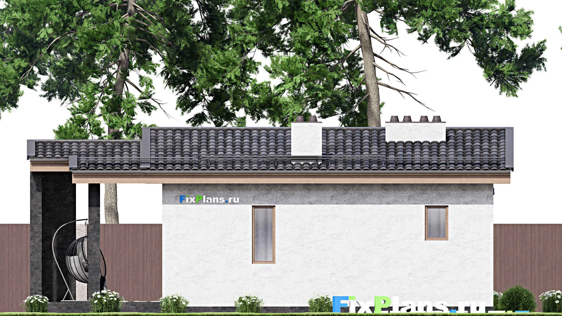 F-15353 - Проект бани 7 на 12, площадью 60 м² с комнатой отдыха, терассой и санузлом