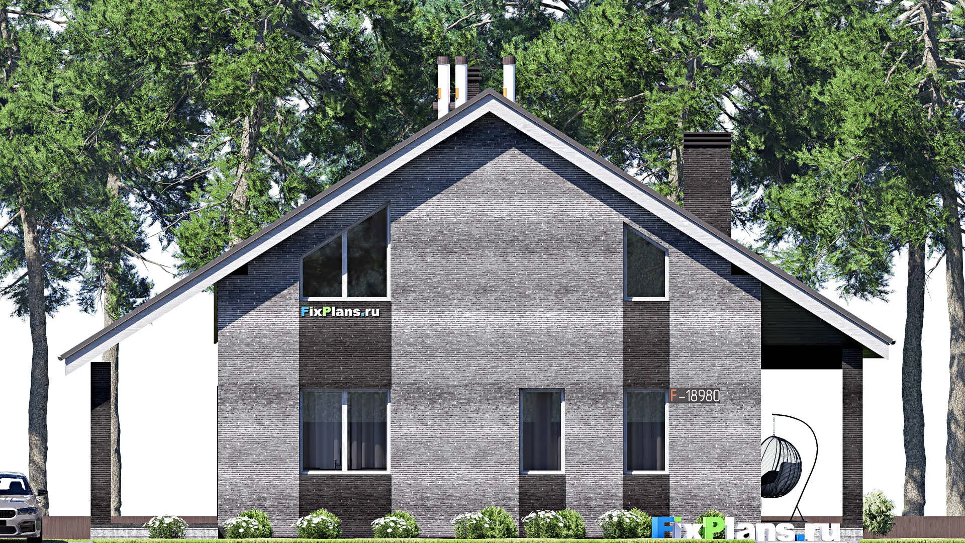 F-18980 - Проект дома с мансардой 12 на 16, площадью 230 м² с террасой, цокольным этажом и 3 спальнями