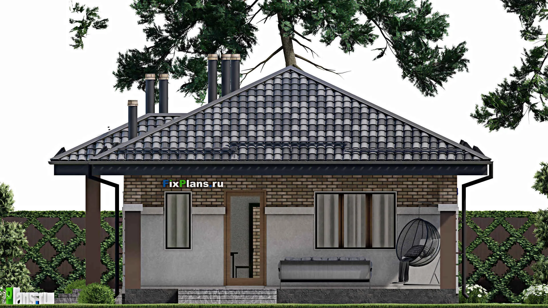 F-8810 - Проект одноэтажного дома 10 на 22, площадью 150 м² с террасой и 4 спальнями