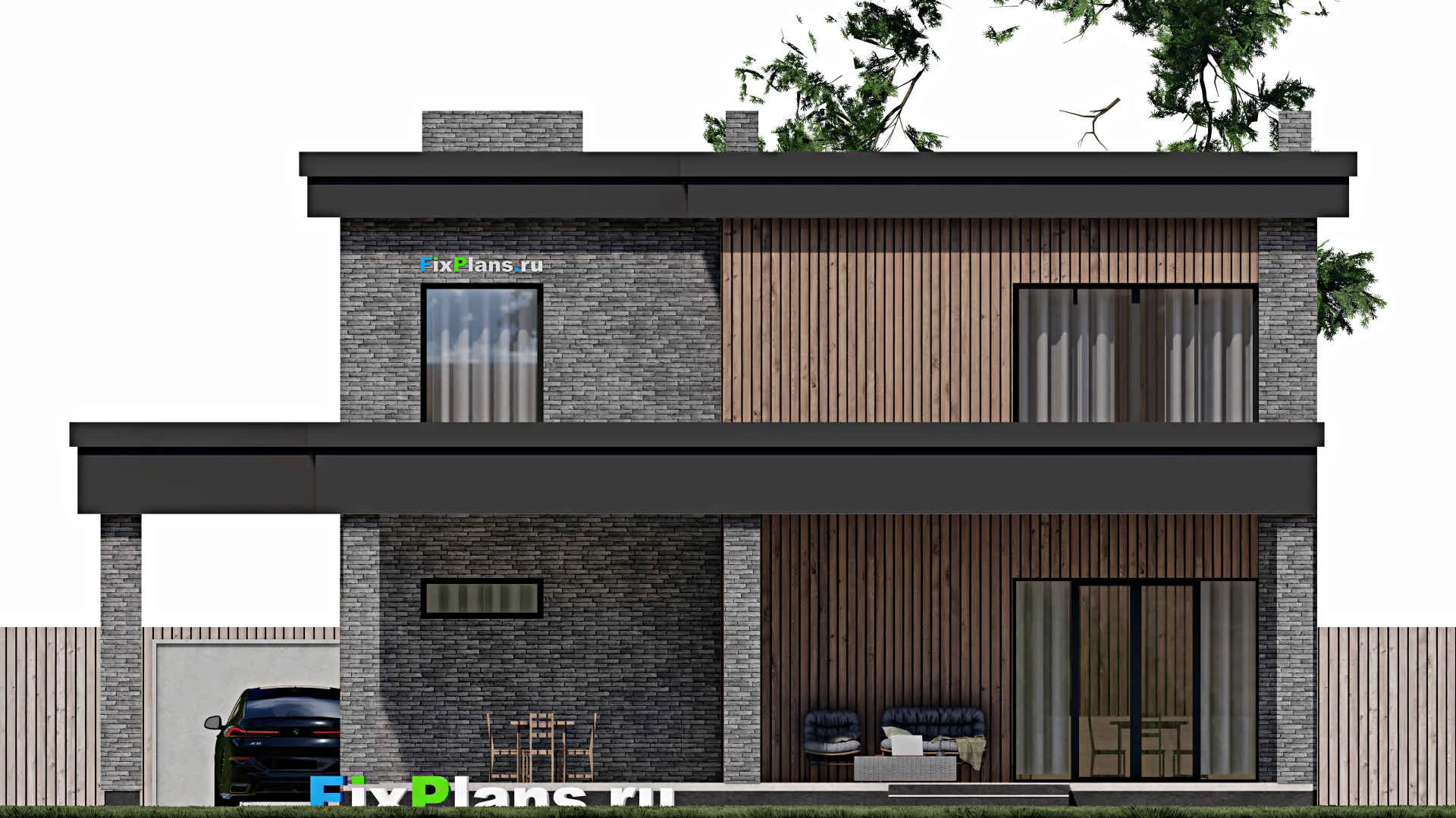 F-1124 - Проект двухэтажного дома 12 на 16, площадью 330 м² с террасой, балконом и 5 спальнями