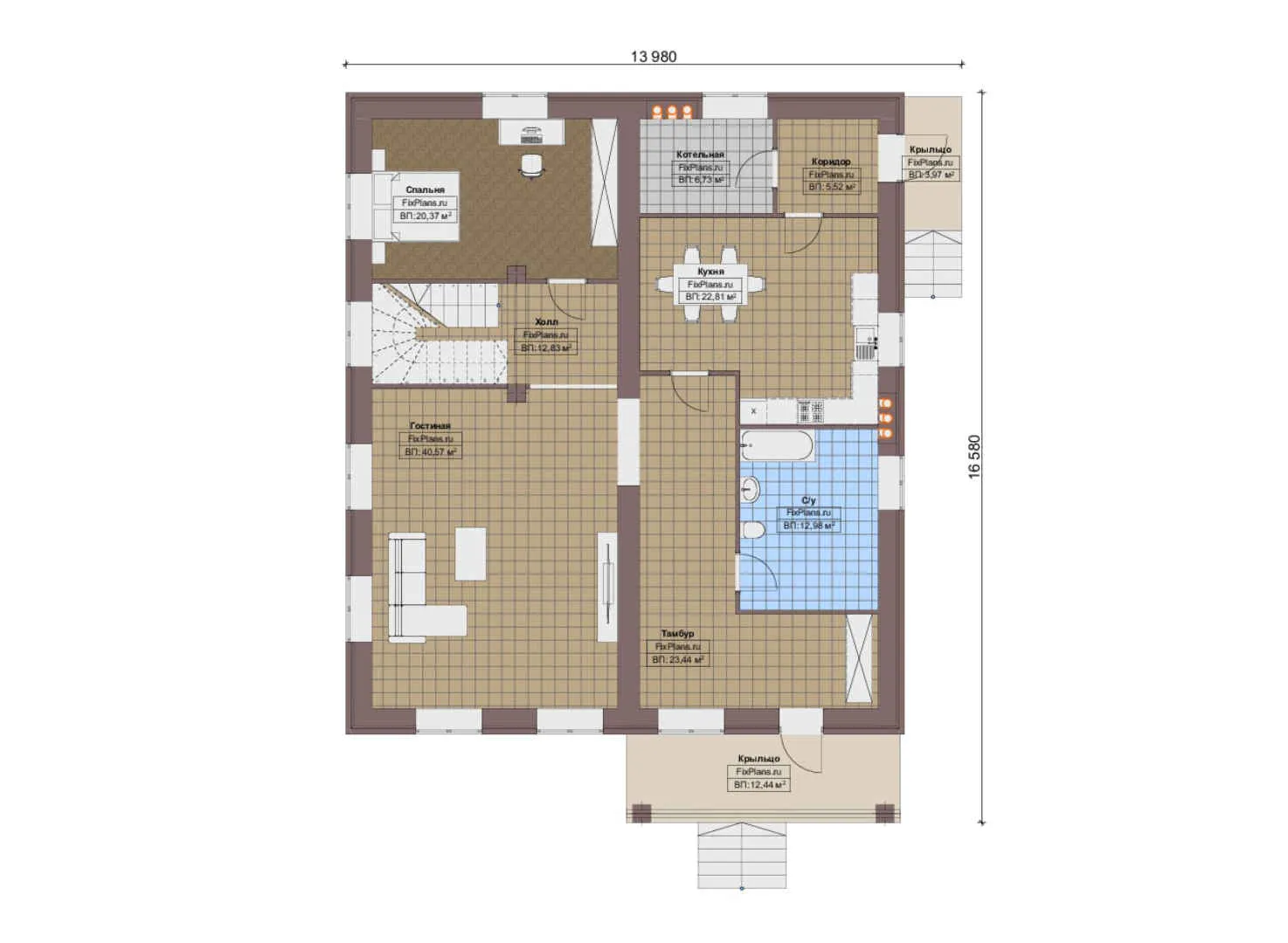 F-17801 - Планы дома с мансардой 14 на 17, площадью 310 м² с 4 спальнями