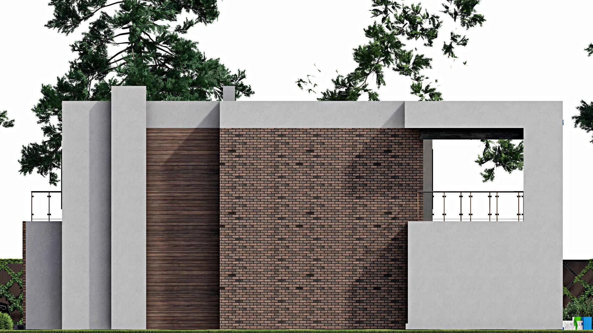 F-10808 - Проект двухэтажного дома 18 на 18, площадью 330 м² с террасой, балконом, гаражом на 2 машины и 3 спальнями