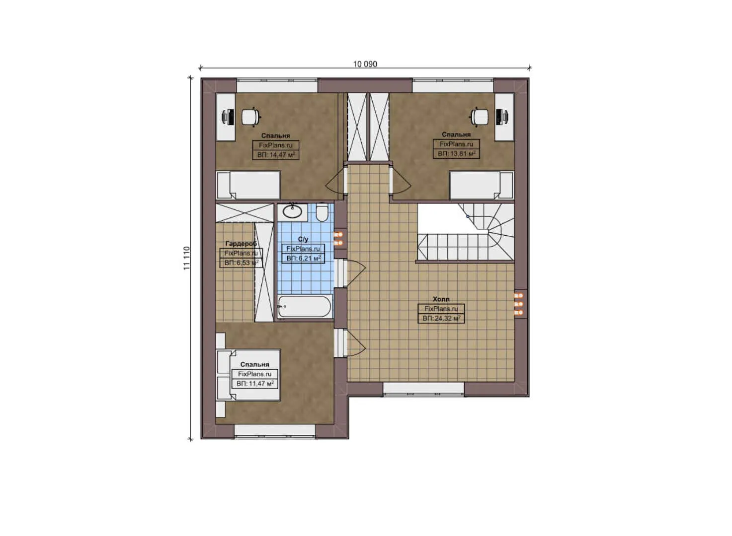 F-11789 - Планы двухэтажного дома 12 на 16, площадью 190 м² с гаражом на 1 машину и 4 спальнями