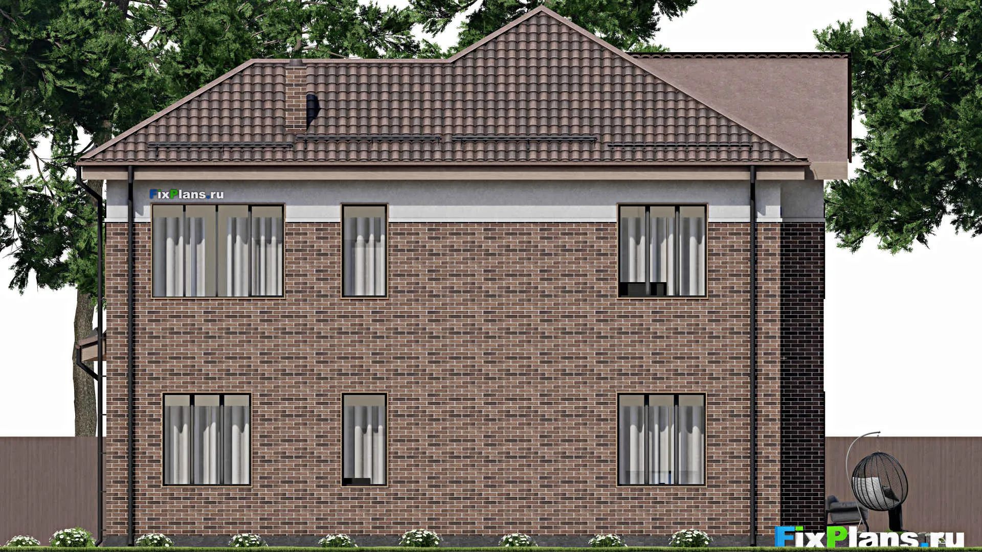 F-2537i - Планы двухэтажного дома 16 на 17, площадью 290 м² с террасой, гаражом на 1 машину и 5 спальнями