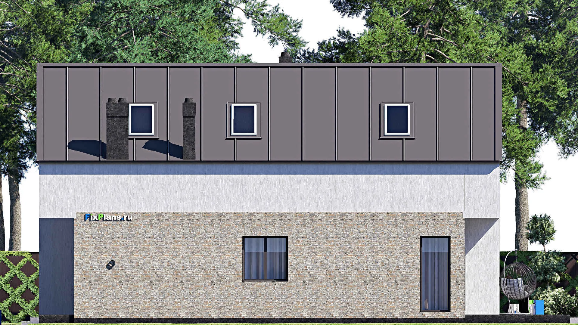 F-16568 - Проект дома с мансардой 15 на 18, площадью 270 м² с террасой, балконом, гаражом на 2 машины и 3 спальнями