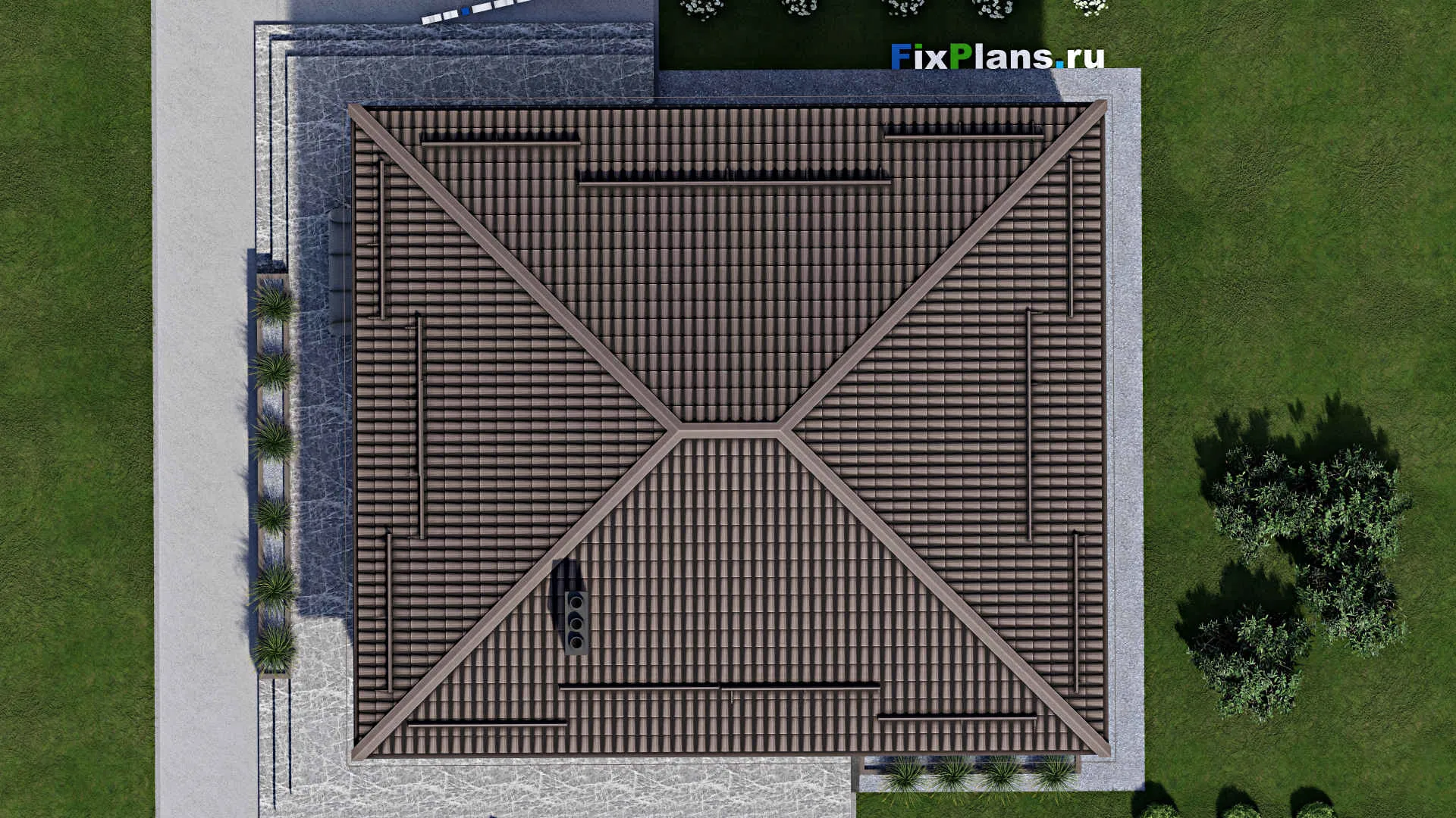 F-2411 - Проект одноэтажного дома 12 на 14, площадью 170 м² с террасой и 3 спальнями