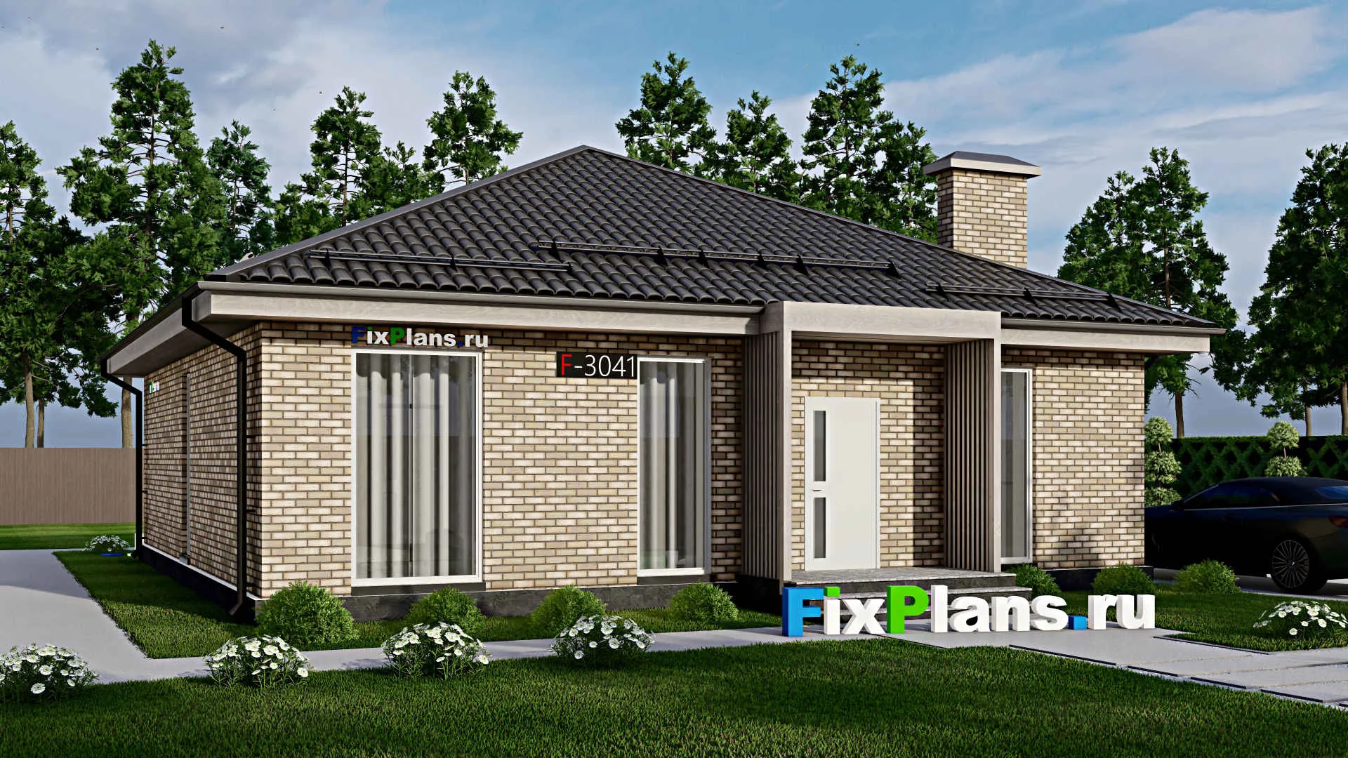 F-3041 - Проект одноэтажного дома 12 на 12, площадью 120 м² с 3 спальнями