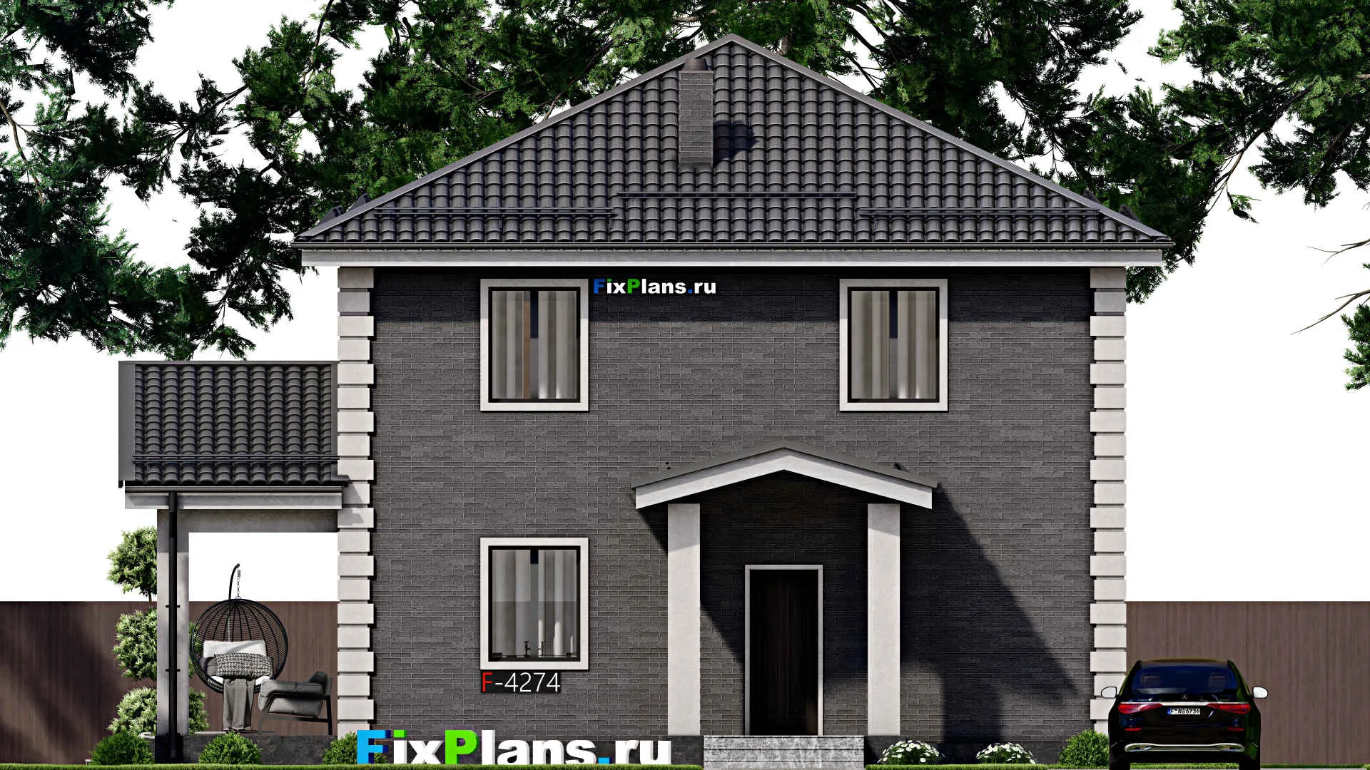 F-4274 - Проект двухэтажного дома 10 на 11, площадью 180 м² с террасой и 5 спальнями