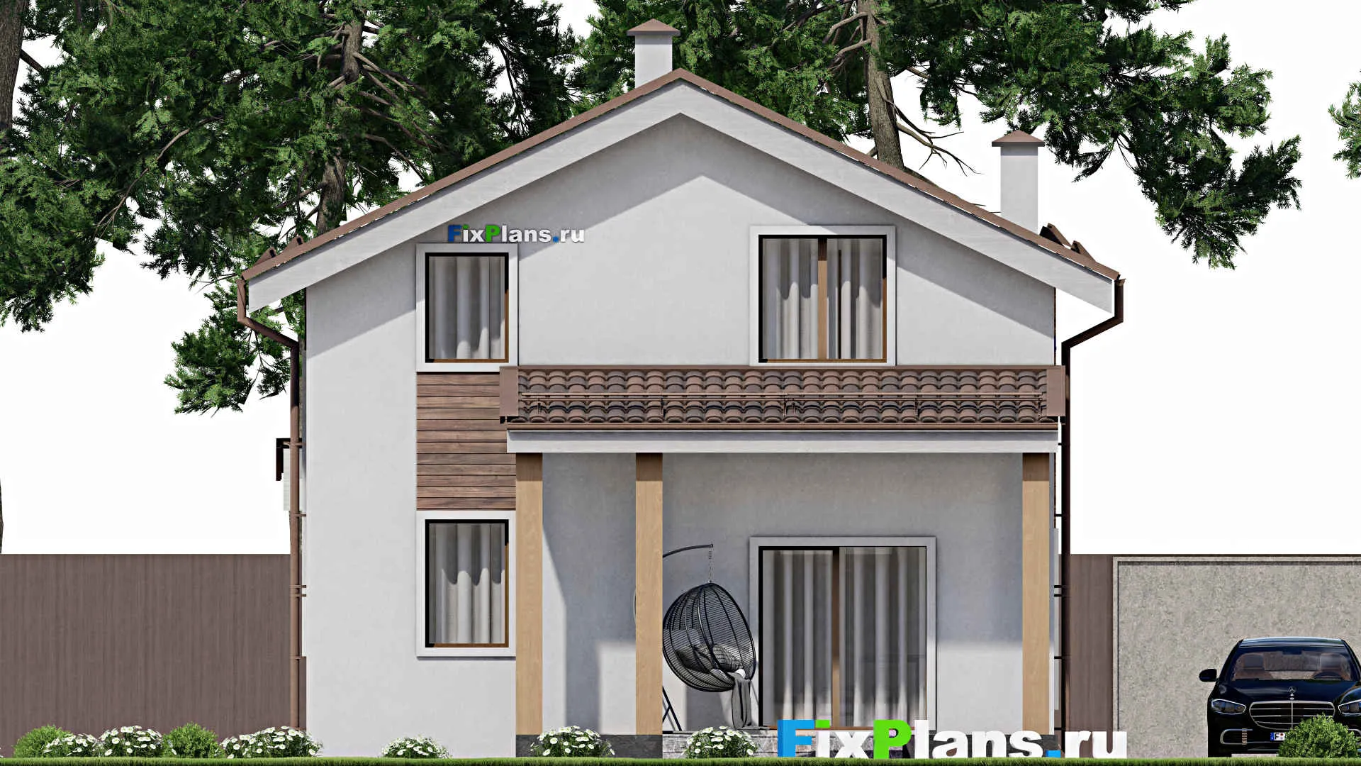 F-8504 - Проект дома с мансардой 9 на 13, площадью 140 м² с террасой, балконом и 3 спальнями