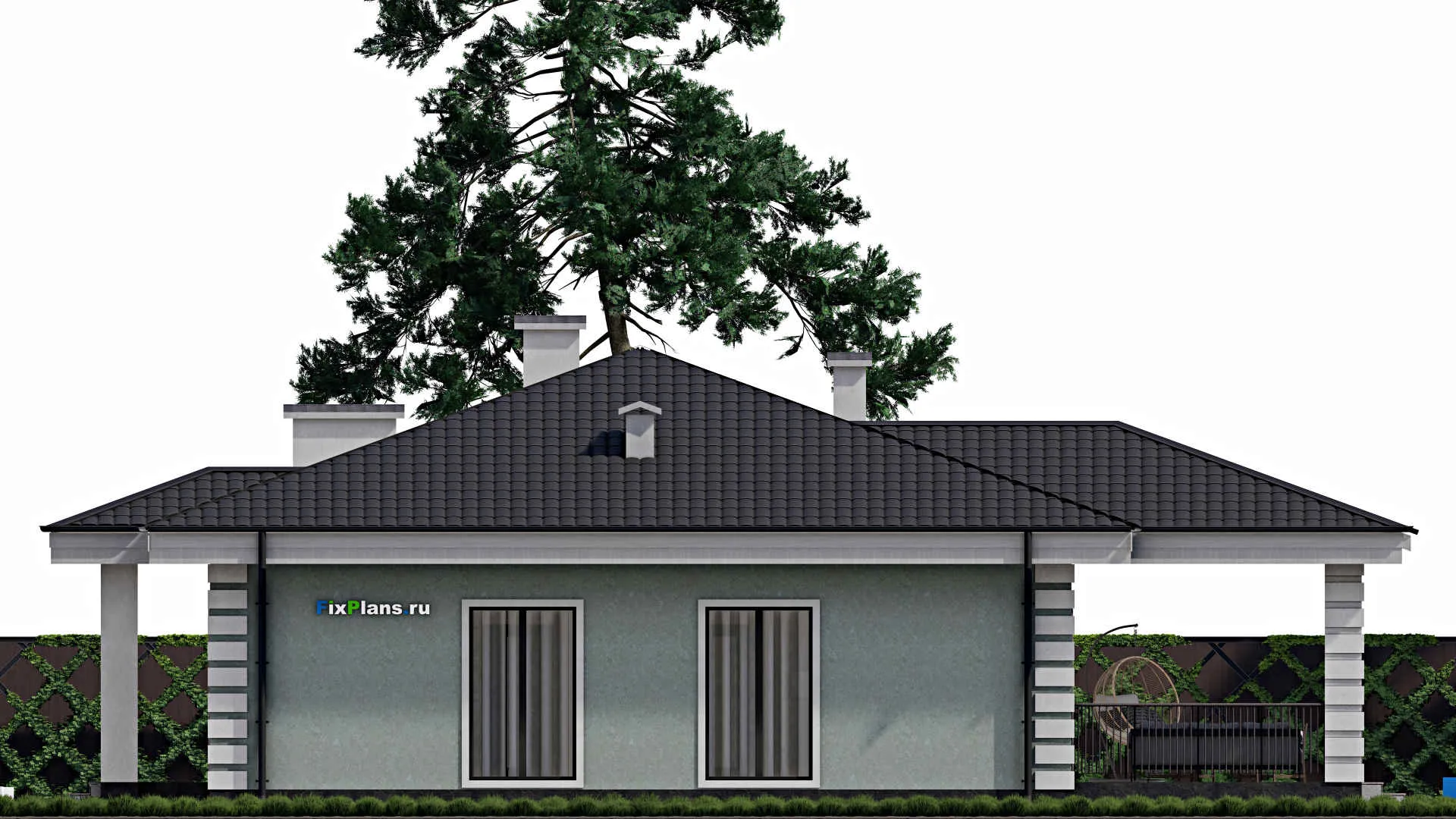 F-0935 - Проект одноэтажного дома 12 на 17, площадью 190 м² с террасой и 3 спальнями