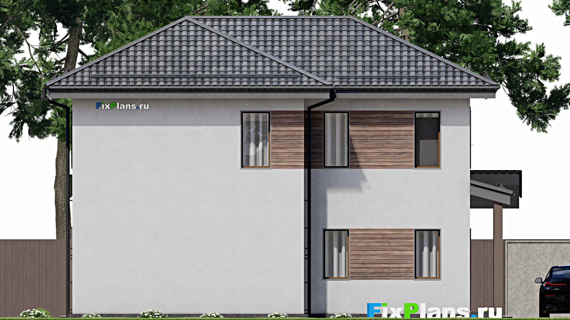 F-9062 - Проект двухэтажного дома 12 на 13, площадью 220 м² с террасой, балконом и 4 спальнями