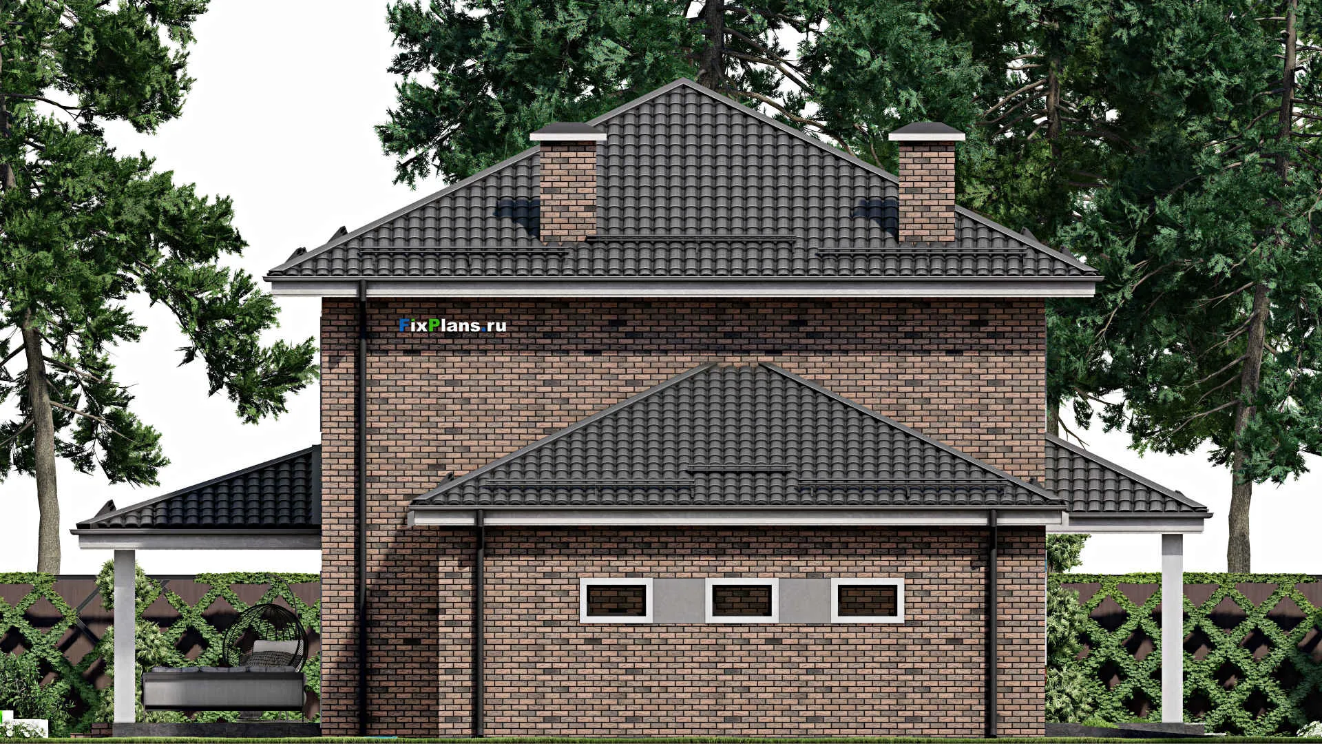 F-3797 - Проект двухэтажного дома 11 на 17, площадью 230 м² с террасой, гаражом на 2 машины и 4 спальнями