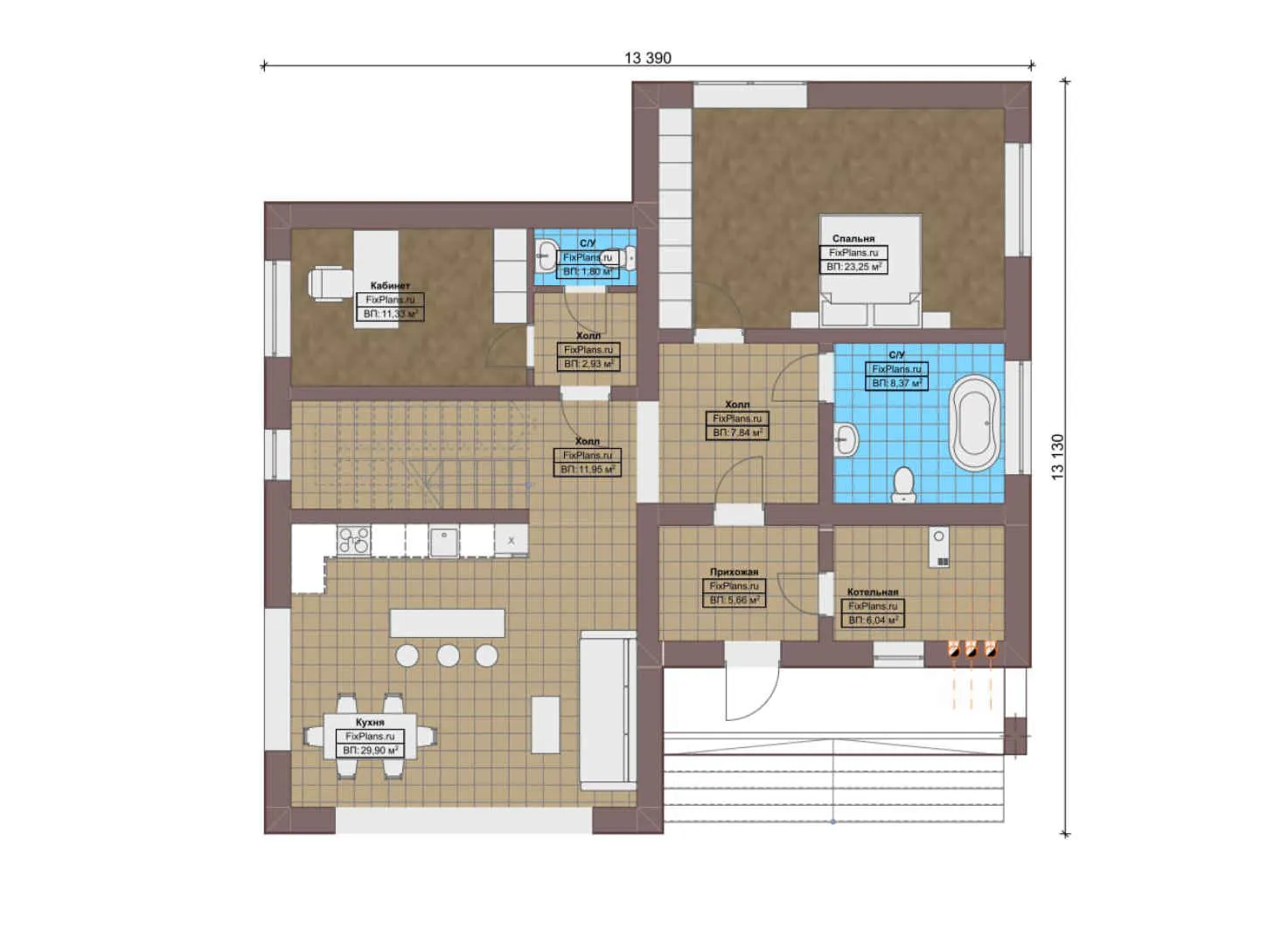 F-0206 - Планы двухэтажного дома 14 на 14, площадью 220 м² с 4 спальнями