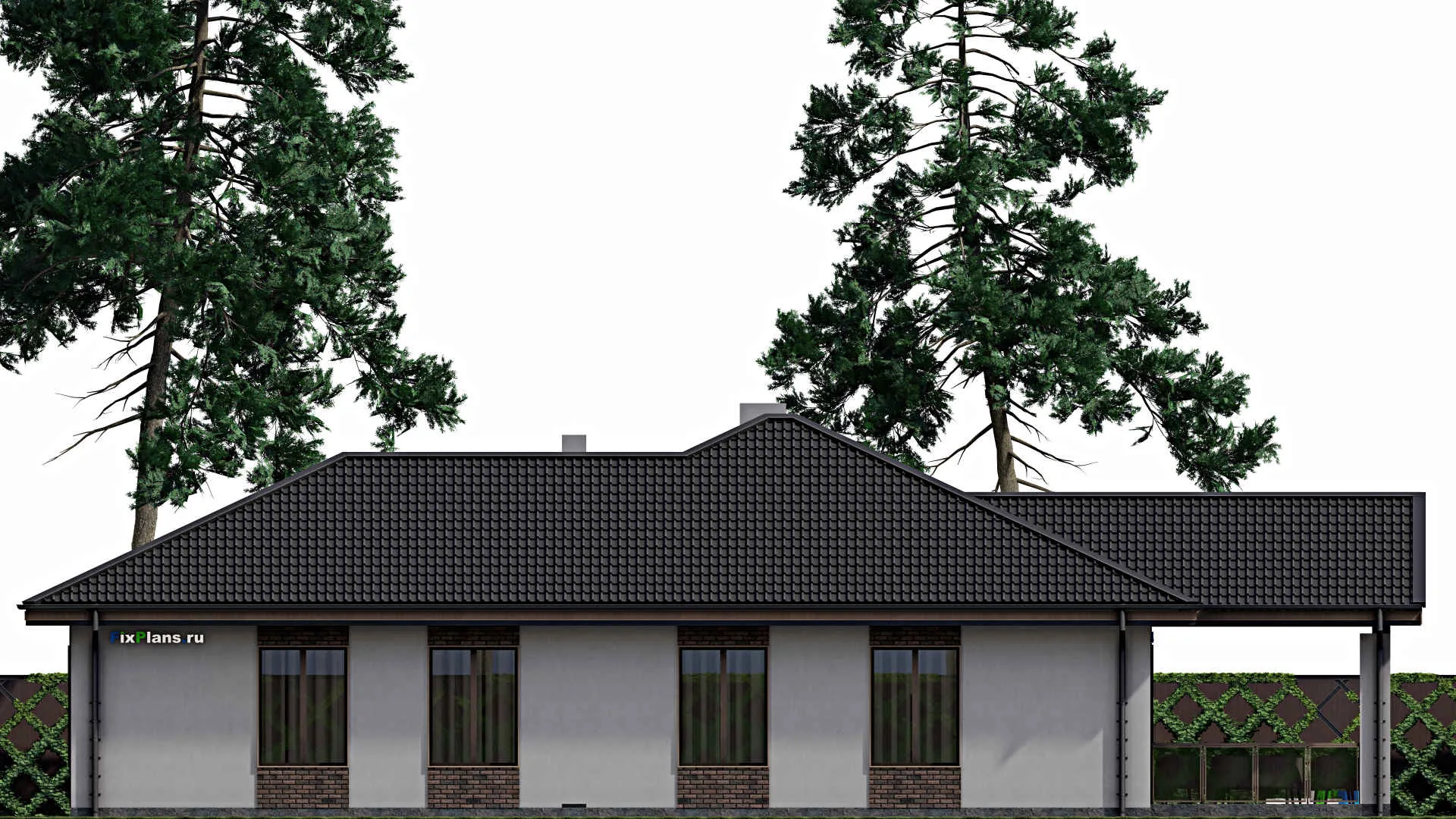 F-0548 - Проект одноэтажного дома 12 на 18, площадью 180 м² с террасой и 4 спальнями