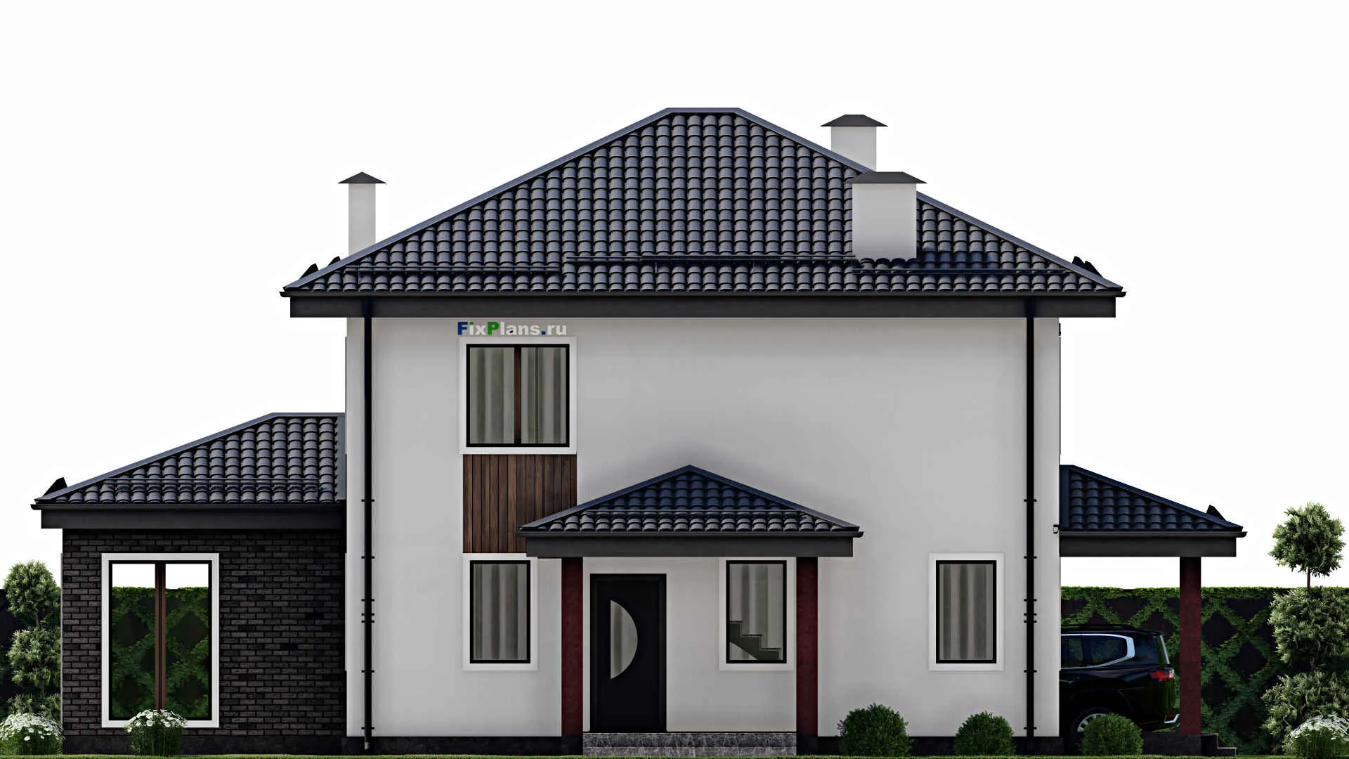 F-9449 - Планы двухэтажного дома 15 на 17, площадью 230 м² с террасой и 5 спальнями