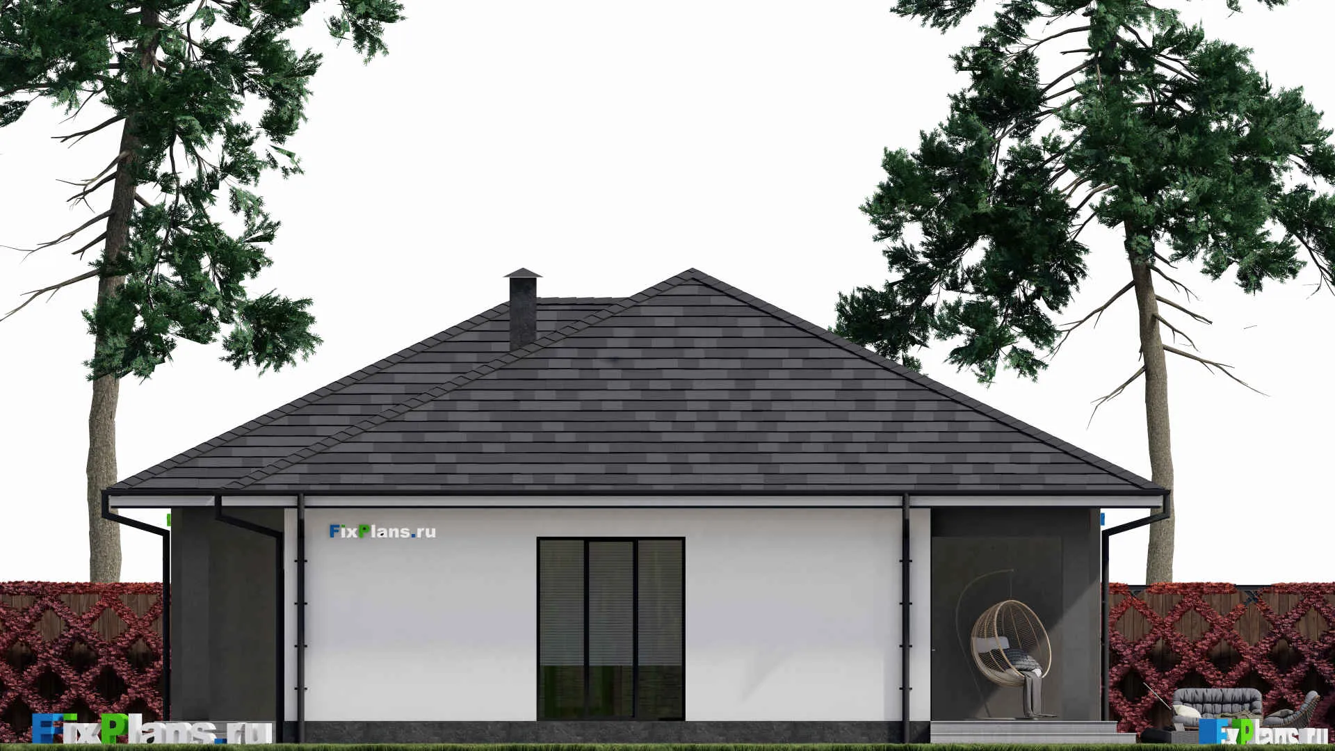 F-0107 - План одноэтажного дома 14 на 16, площадью 150 м² с террасой и 3 спальнями