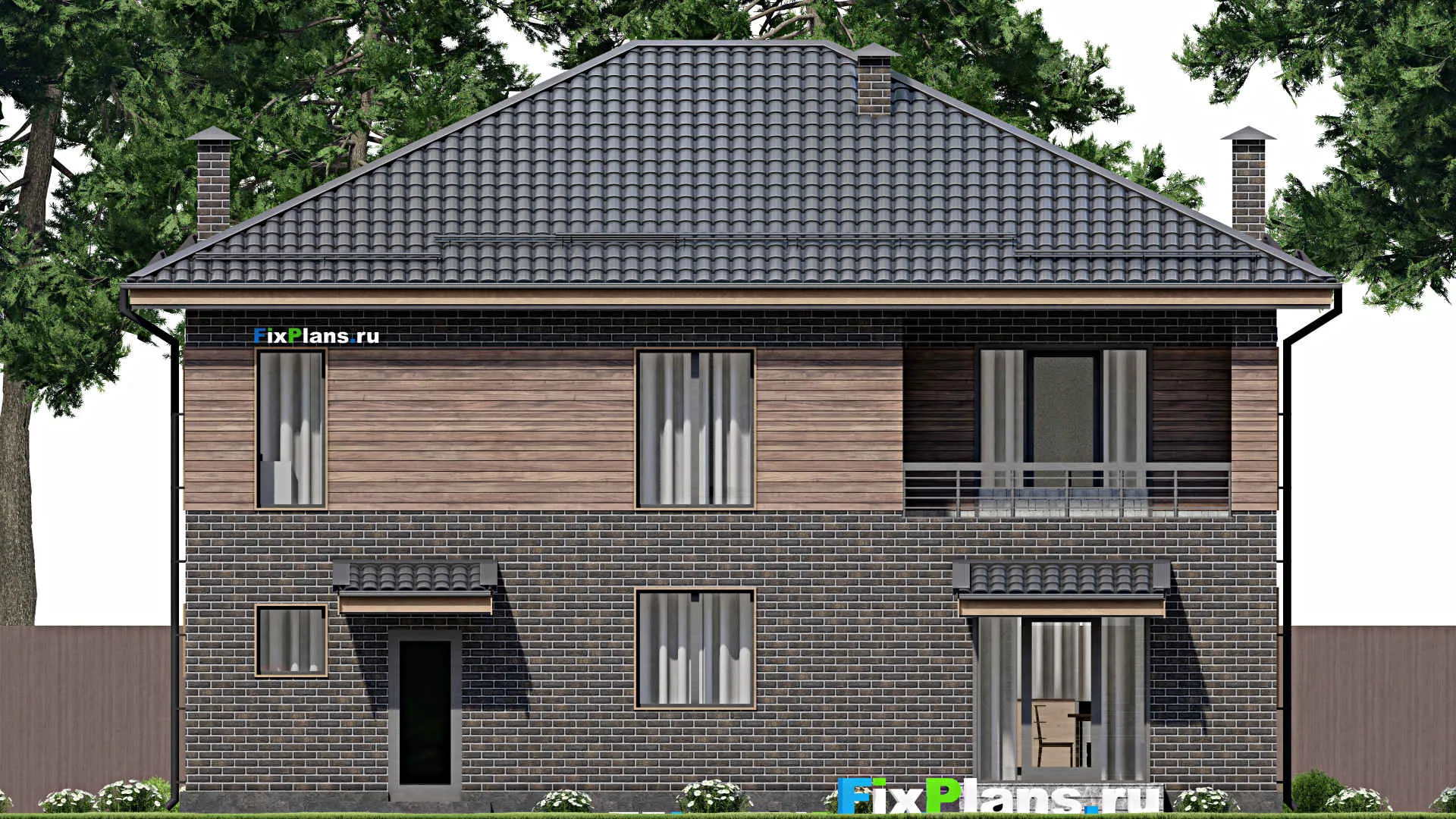 F-4742 - Проект двухэтажного дома 11 на 14, площадью 230 м² с балконом, гаражом на 1 машину и 4 спальнями