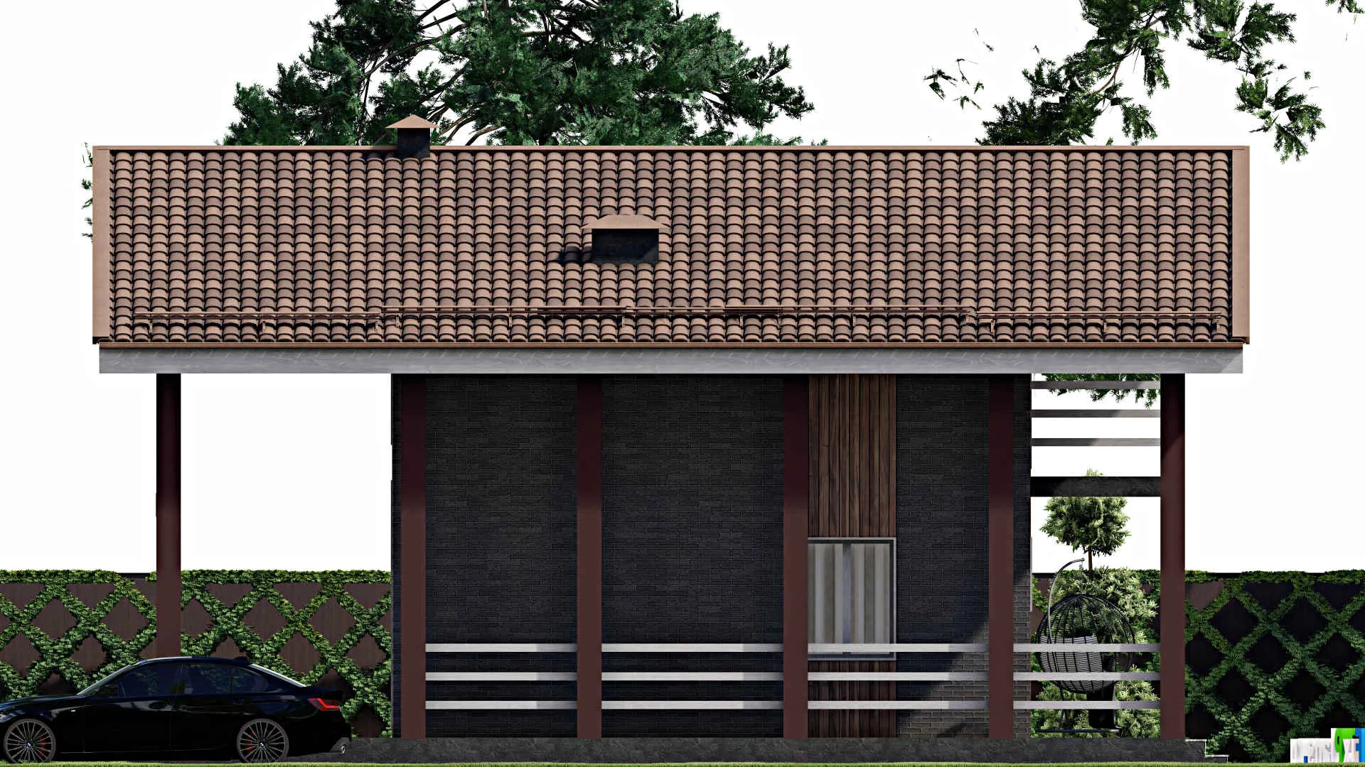 F-8405 - Проект дома с мансардой 13 на 13, площадью 190 м² с террасой, балконом, баней и 2 спальнями