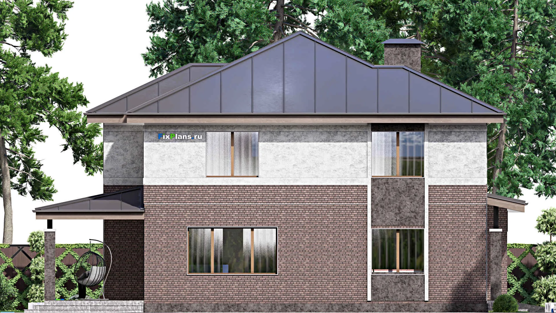 F-12941 - Проект двухэтажного дома 17 на 17, площадью 260 м² с террасой, гаражом на 1 машину и 4 спальнями