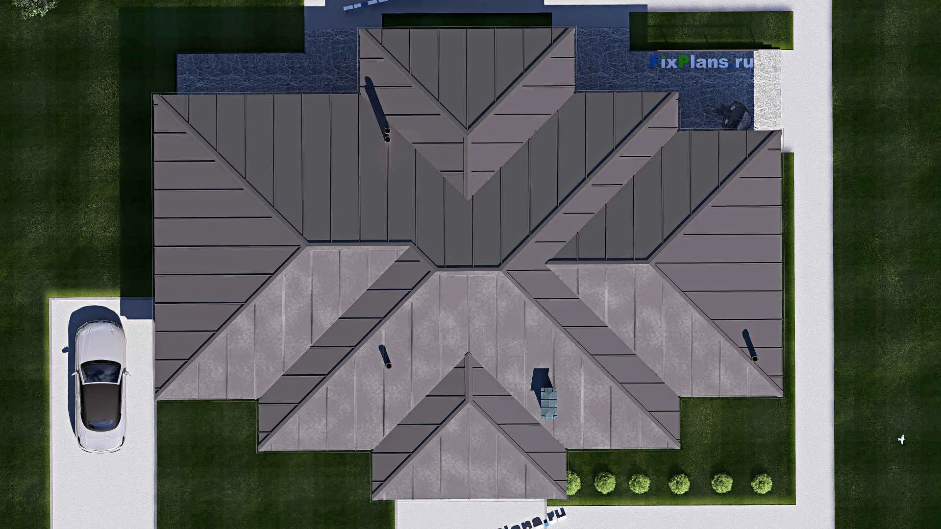 F-19610 - Проект одноэтажного дома 17 на 23, площадью 280 м² с террасой и 5 спальнями