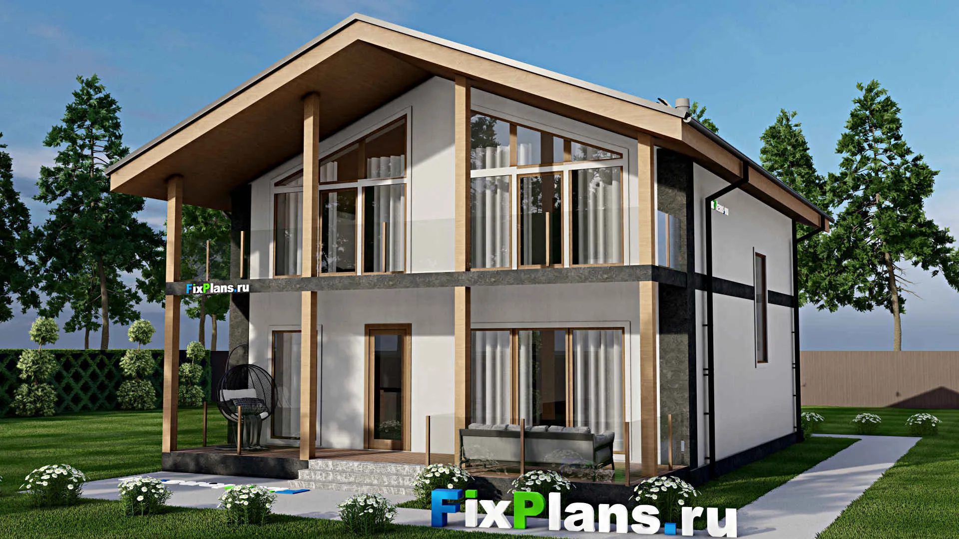 F-8801 - Проект дома с мансардой 11 на 16, площадью 220 м² с террасой, балконом и 5 спальнями