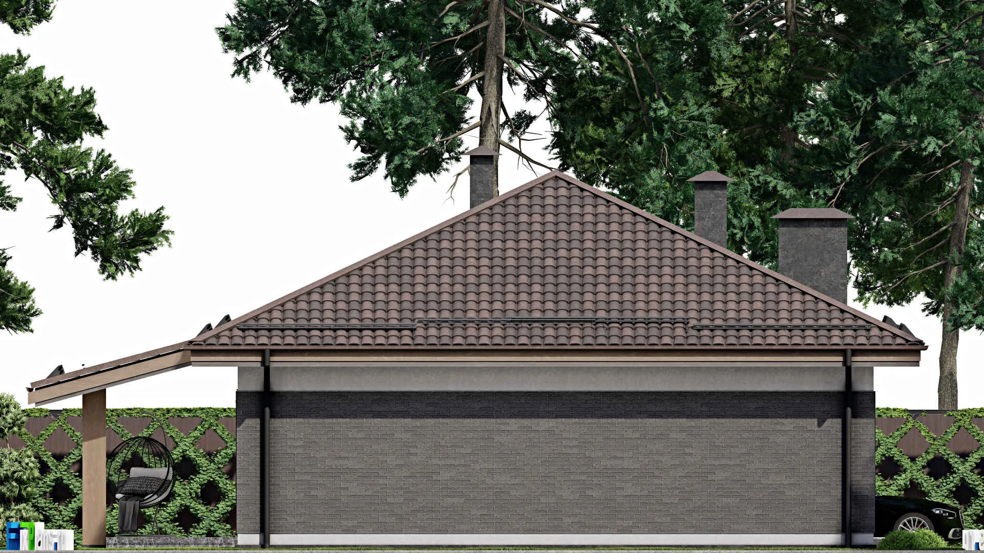 F-6713 - Проект одноэтажного дома 11 на 14, площадью 140 м² с террасой и 3 спальнями