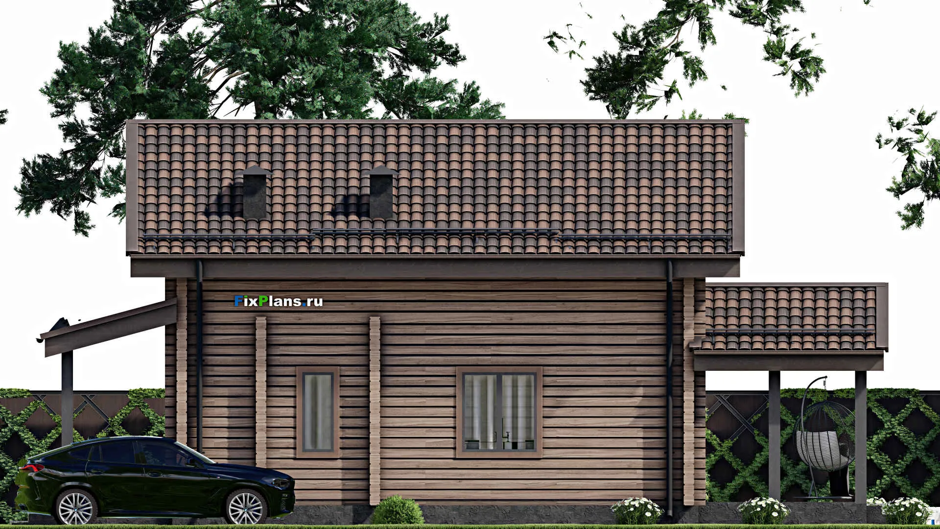 F-7640 - Проект дома с мансардой 9 на 11, площадью 150 м² с террасой и 2 спальнями