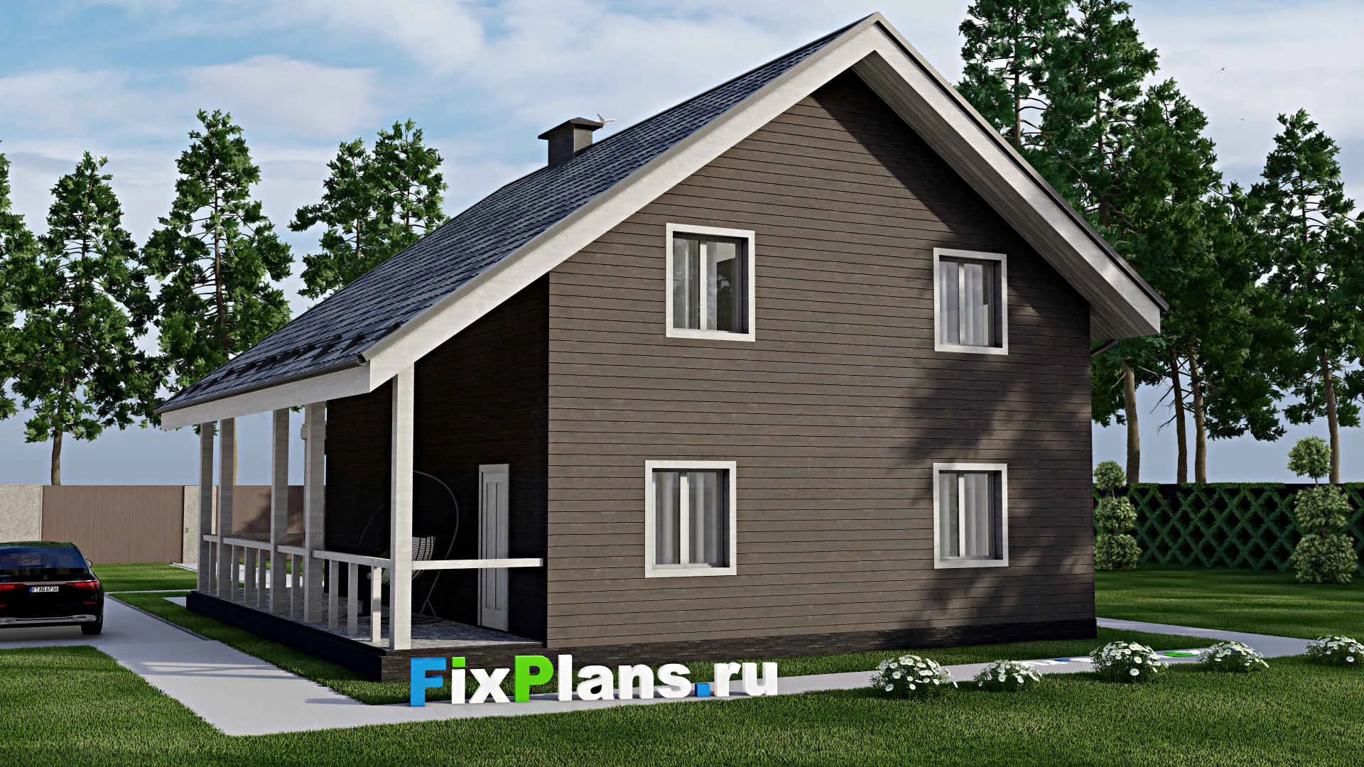 F-9638 - Проект дома с мансардой 11 на 12, площадью 210 м² с террасой, балконом и 6 спальнями