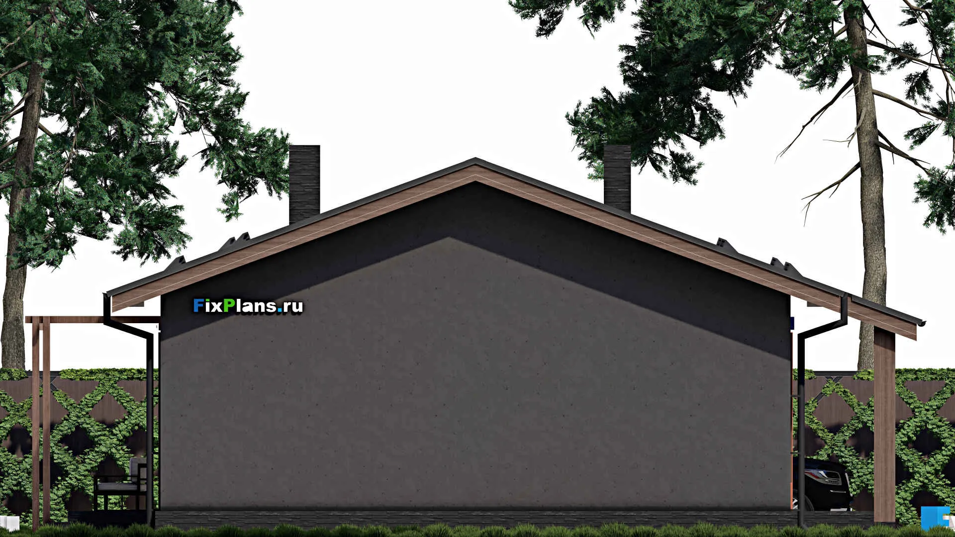 F-0521 - Проект одноэтажного дома 11 на 14, площадью 110 м² с террасой и 3 спальнями