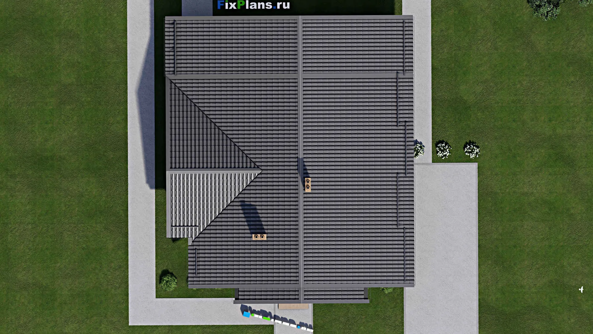 F-5174 - План одноэтажного дома 11 на 11, площадью 140 м² с террасой и 1 спальнями