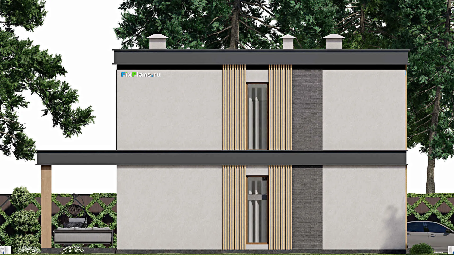 F-8666 - Планы двухэтажного дома 12 на 12, площадью 230 м² с террасой, балконом и 4 спальнями
