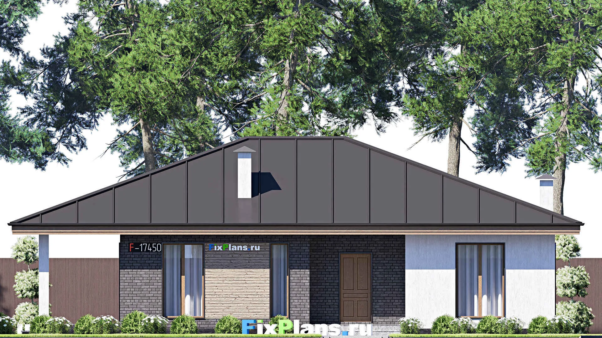 F-17450 - Проект одноэтажного дома 13 на 16, площадью 170 м² с террасой и 3 спальнями