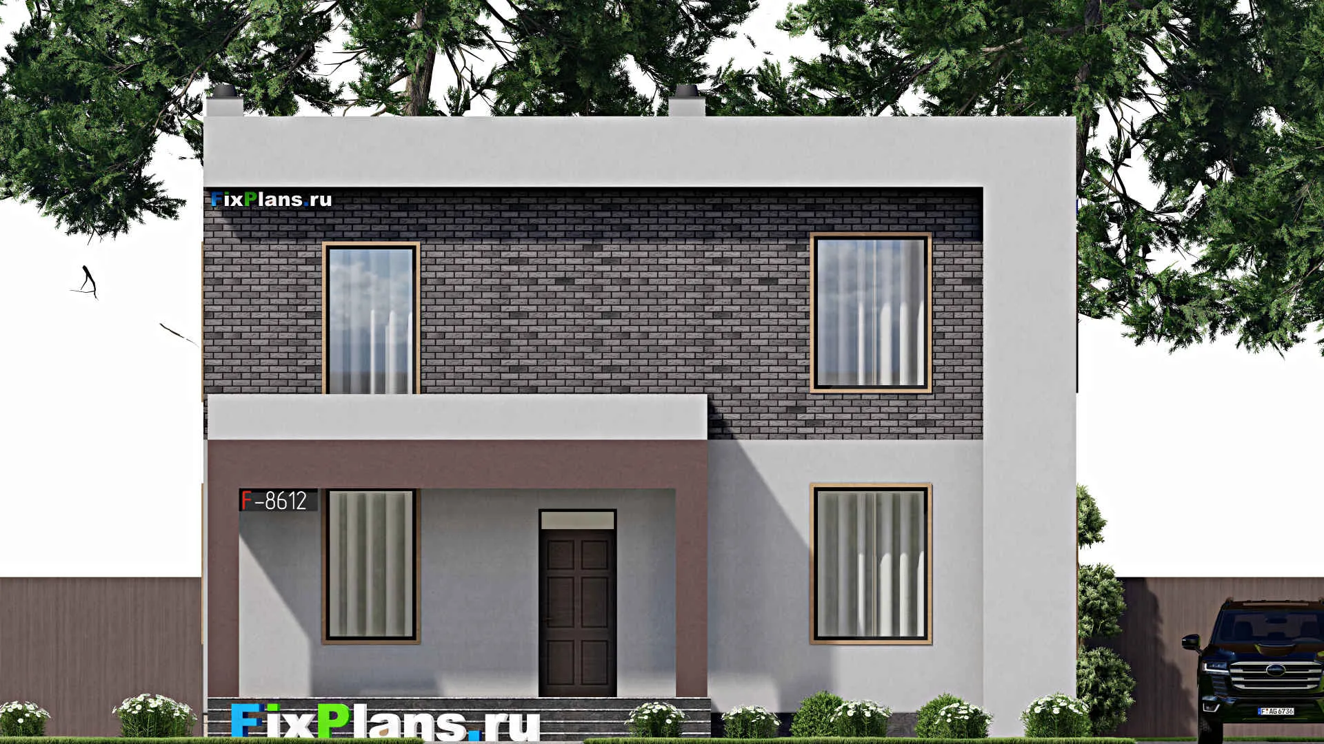 F-8612 - Проект двухэтажного дома 12 на 19, площадью 290 м² с террасой, балконом и 7 спальнями