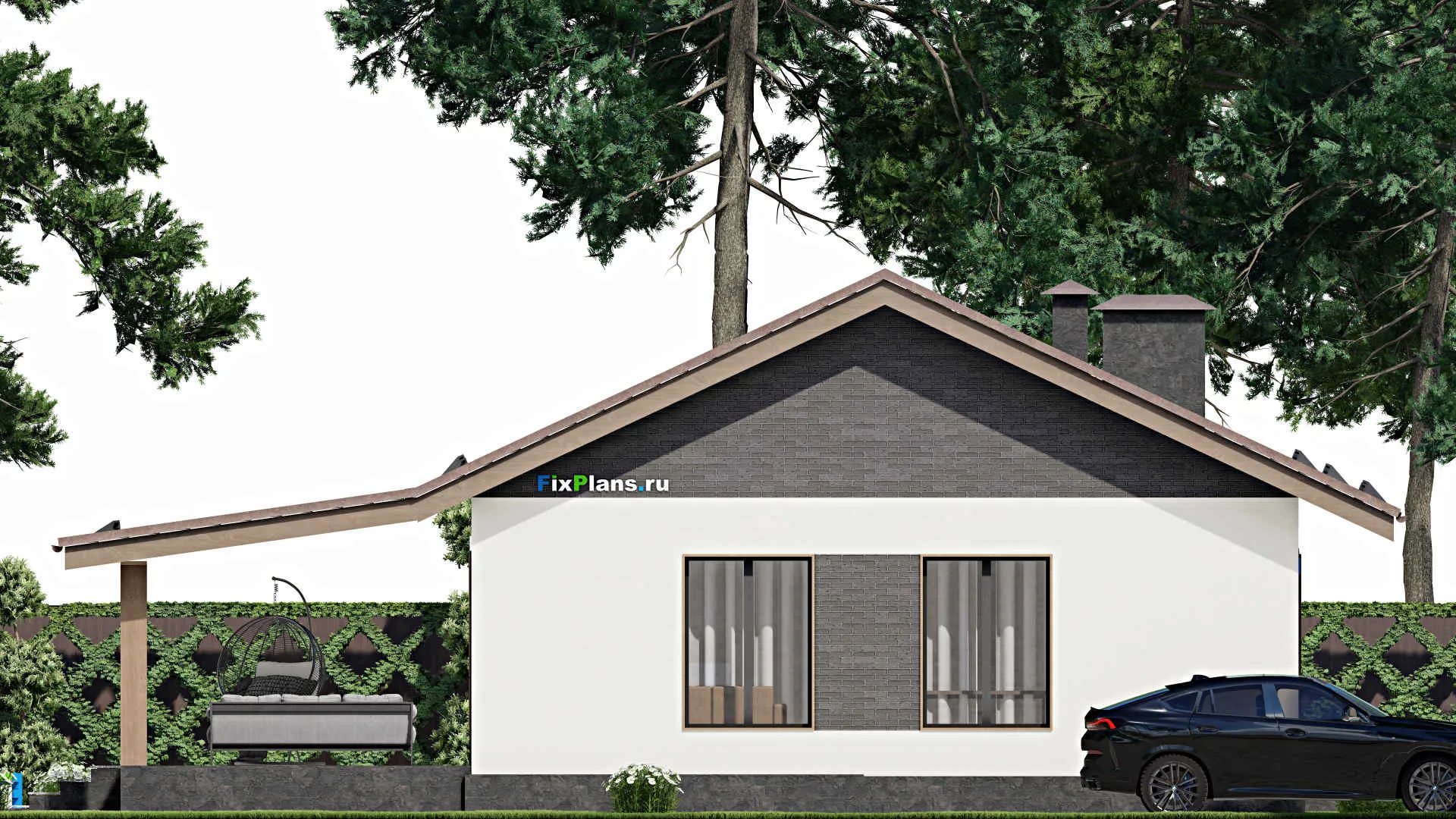 F-4103 - Проект одноэтажного дома 10 на 13, площадью 160 м² с террасой, цокольным этажом и 3 спальнями